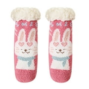 Zwiiyzr Toddler Baby Boys Girls Fleece Slipper Socks Over The Calf 0-6 Years Cartoon Socks Keep Warm Soft Non-Slip Indoor Kids Newborn Socks Hot Pink